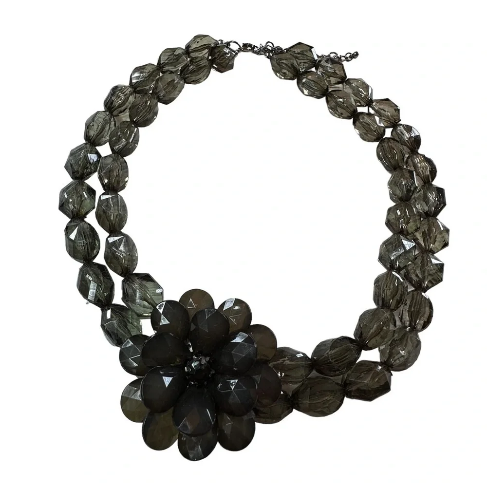 Stunning Beaded Large Flower Double Strand Statement Necklace